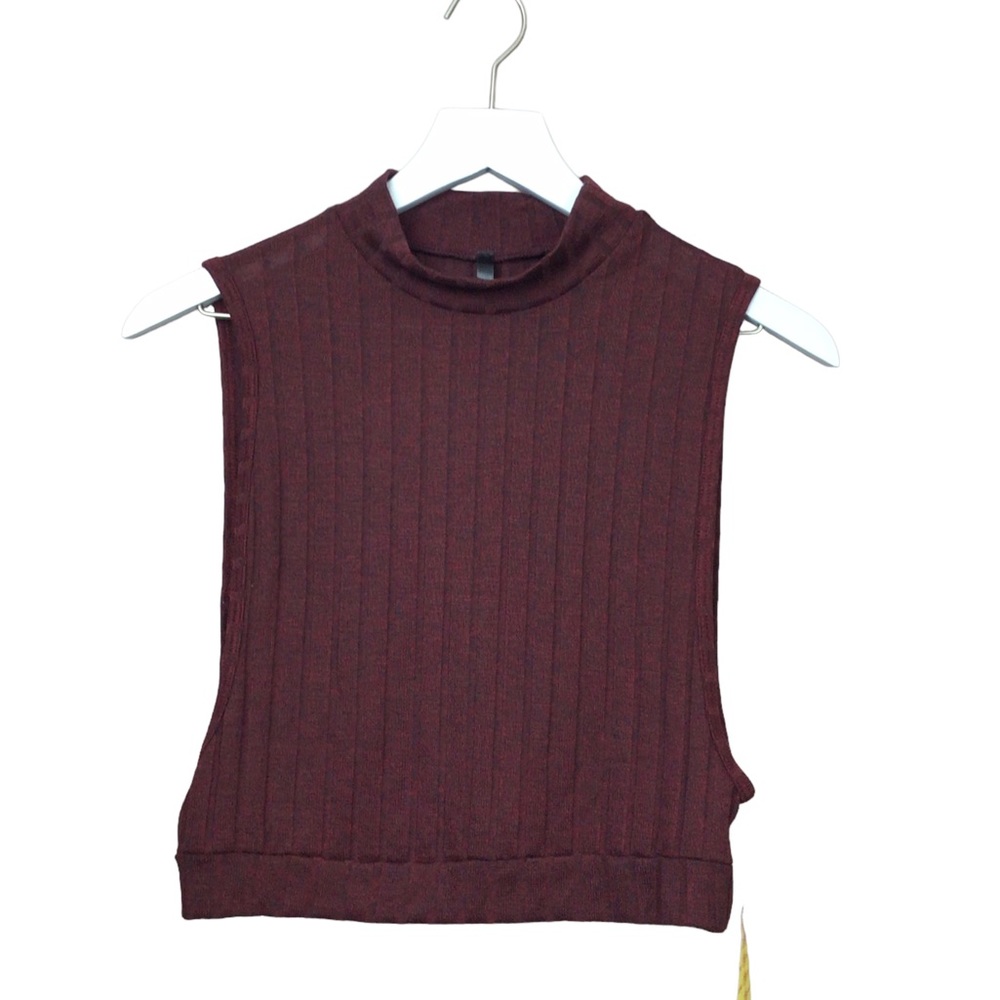 Oboe Burgundy Mockneck Sleeveless Crop Top Women Sz L